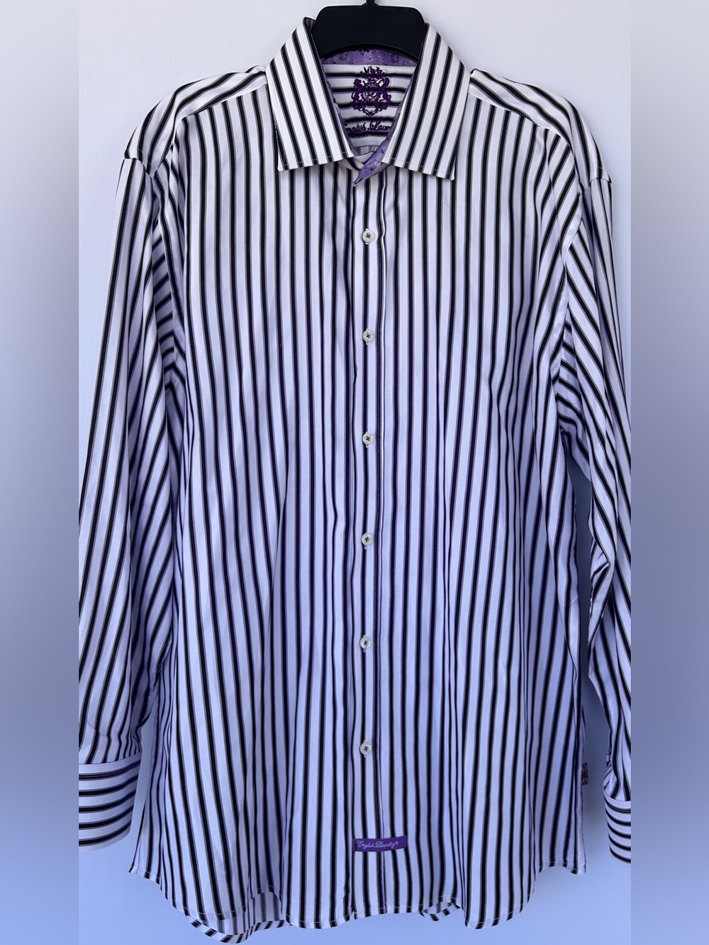 English Laundry Men’s Button Up Dress Shirt Long Sleeves Purple/White 17.5
